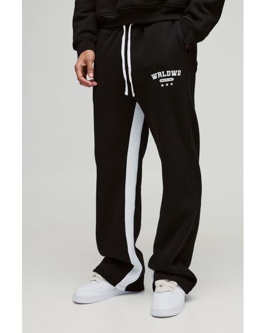 BoohooMAN Lockere Jogginghose mit Worldwide-Print in Black für Herren