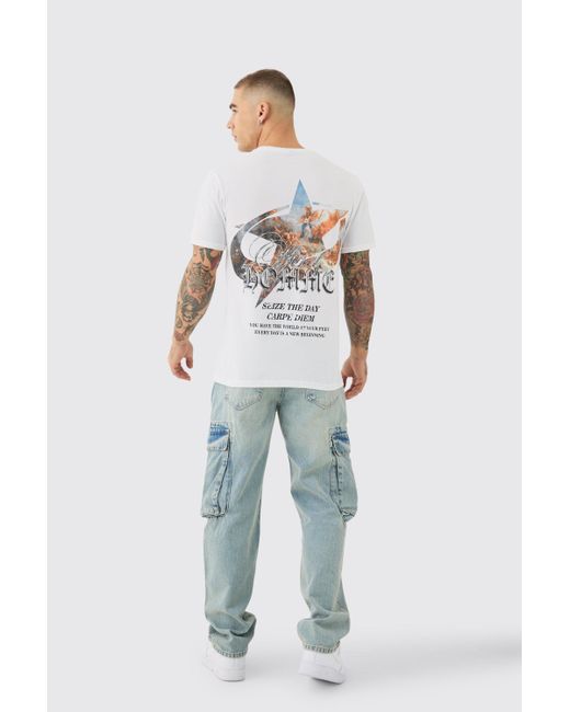 BoohooMAN Relaxed Rigid Ripped Cargo Pocked Denim Jean In Light Blue for men