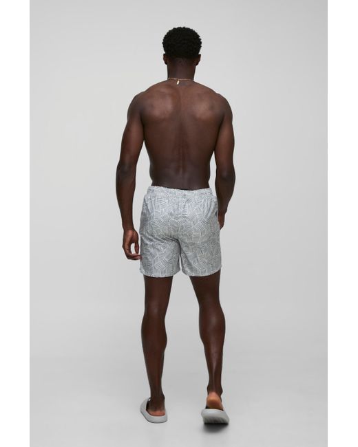 Boohoo Gray Abstract Printed Mid Length Swim Short