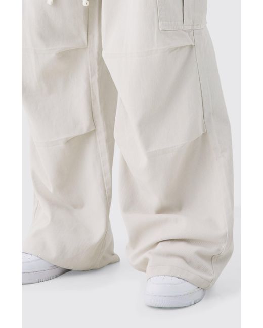 BoohooMAN White Extreme Baggy Fit Cargo Pants In Ecru for men