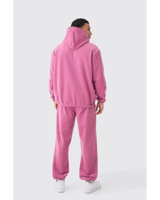 BoohooMAN Pink Man Oversized Fleece Hooded Tracksuit for men