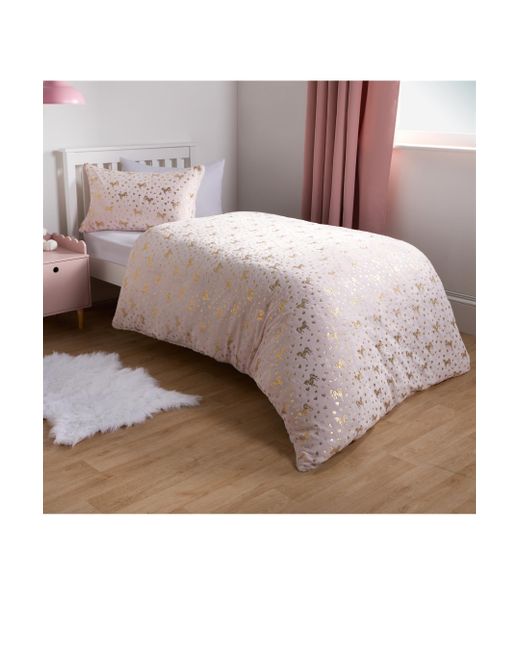 BoohooMAN Pink Ohs Unicorn Duvet Cover Fleece Heart Warm Quilt Reversible Soft Metallic Bedding Set for men