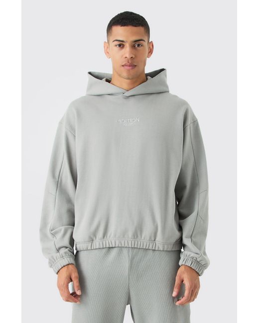 BoohooMAN Gray Edition Oversized Boxy Heavyweight Hoodie for men