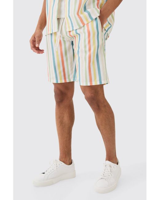 BoohooMAN White Elastic Waist Relaxed Stripe Short for men