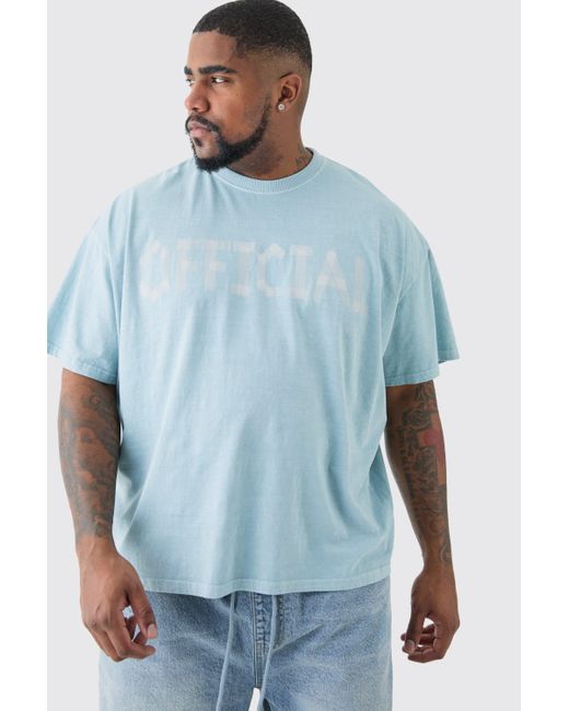 BoohooMAN Blue Plus Oversized Overdye Official Print T-shirt for men