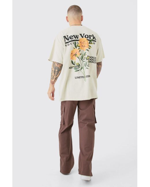BoohooMAN Multicolor Oversized Wash Floral New York Print T-shirt for men