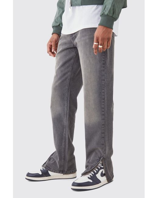 BoohooMAN Gray Tall Relaxed Rigid Zip Hem Jeans for men