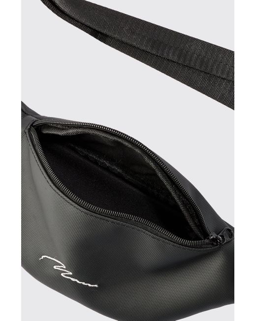 BoohooMAN White Signature Basic Fanny Pack In Black for men