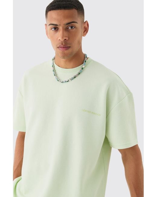 BoohooMAN Green Oversized High Build Pique Limited T-shirt for men