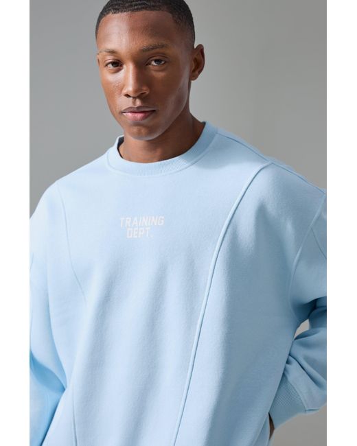 BoohooMAN Blue Active Traning Dept Oversized Boxy Sweatshirt for men