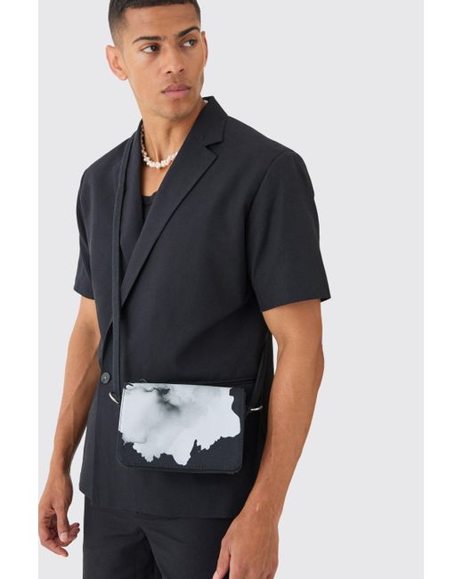 BoohooMAN Blue Twill Printed Shoulder Bag In Black for men