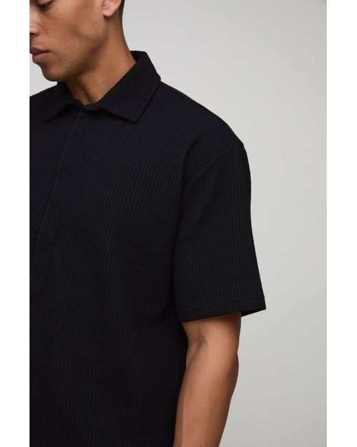 BoohooMAN Zweifarbiges geripptes Oversize Jersey-Hemd in Black für Herren