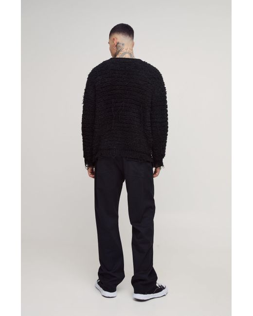 BoohooMAN Tall lockere Hose mit Kreuz-Applikation in Black für Herren