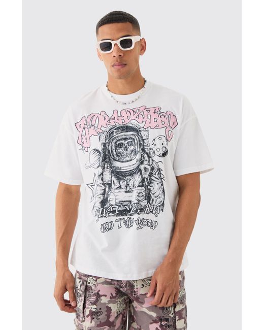 BoohooMAN Oversized Skull Astronaut Graphic T-shirt in White für Herren