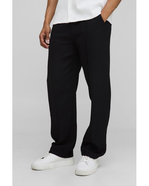 BoohooMAN Black Elasticated Waist Relaxed Fit Pleated Pants for men