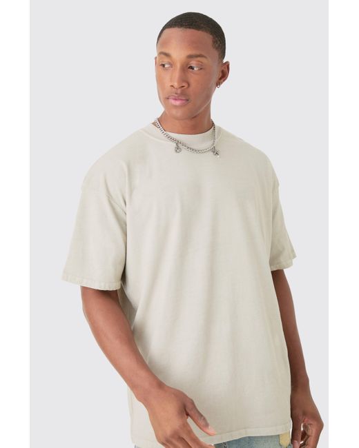 BoohooMAN White Oversized Extended Neck Wash Renaissance Print T-shirt for men