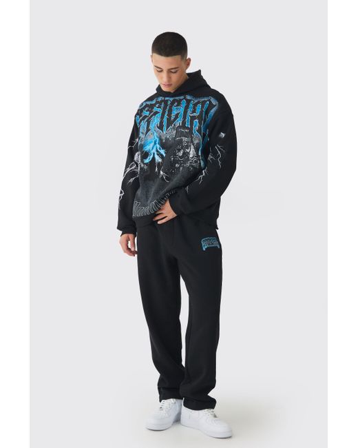 BoohooMAN Blue Oversized Official Gravestone Large Scale Graphic Hooded Tracksuit for men