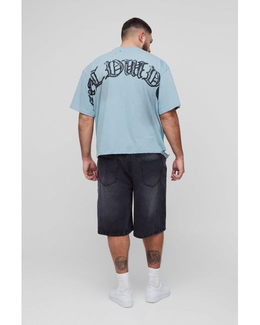 BoohooMAN Blue Plus Relaxed Fit Jorts for men
