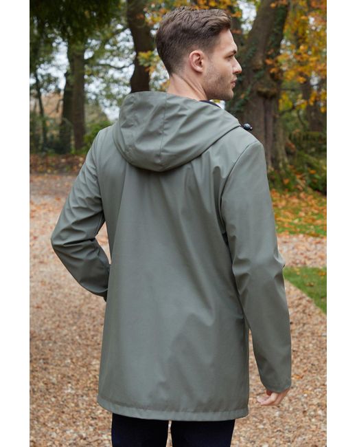 BoohooMAN Green Threadbare Microfleece Lined Longline Showerproof Hooded Raincoat for men