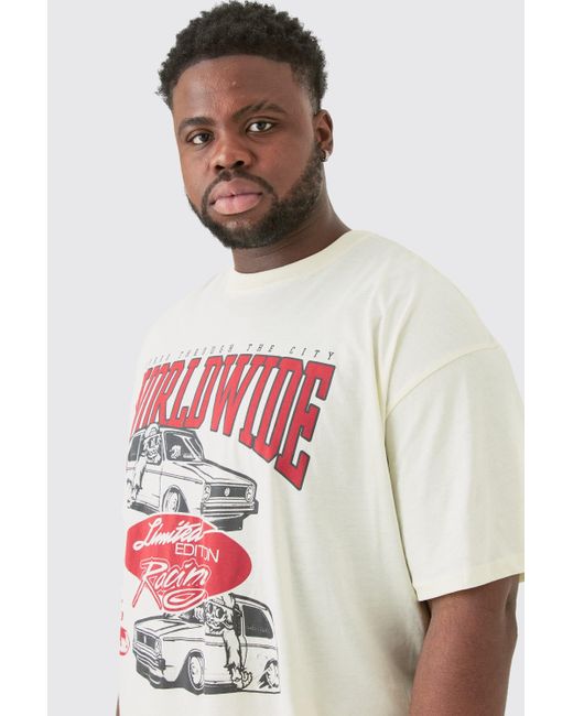 BoohooMAN White Plus Oversized Car Graphic T-shirt for men