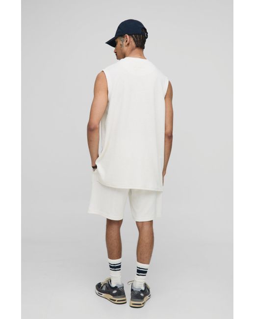 BoohooMAN White Oversized Textured Jersey Tank & Short Set for men