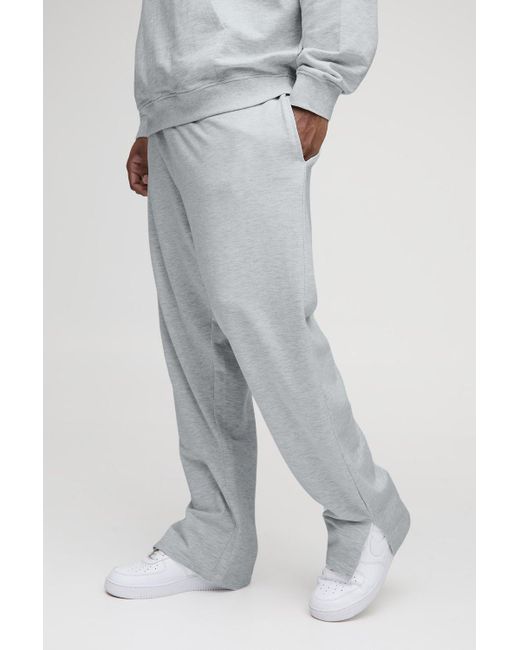 BoohooMAN White Plus 260Gsm Loopback Regular Fit Split Hem Basic Sweatpants for men