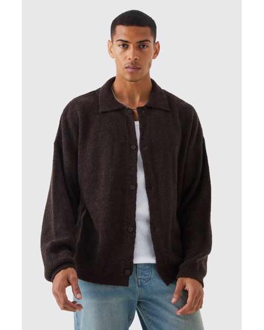 BoohooMAN Black Boxy Fit Brushed Knit Cardigan for men