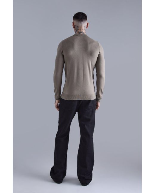 BoohooMAN Tall langärmliges Poloshirt mit halbem Reißverschluss in Gray für Herren