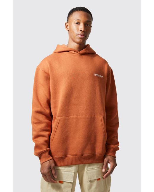 BoohooMAN Orange Active Oversized Trek Dept Back Graphic Hoodie for men