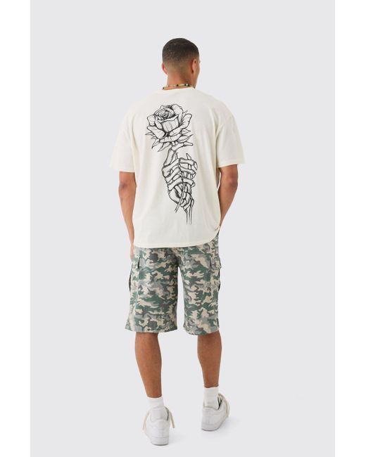 BoohooMAN White Oversized Washed Rose Line Drawn Tank for men
