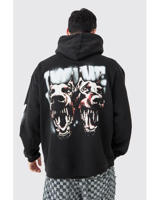 BoohooMAN Black Oversized Dog Graphic Hoodie for men