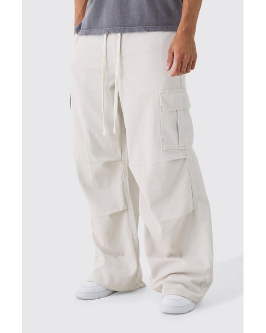 Boohoo White Extreme Baggy Fit Cargo Pants In Ecru
