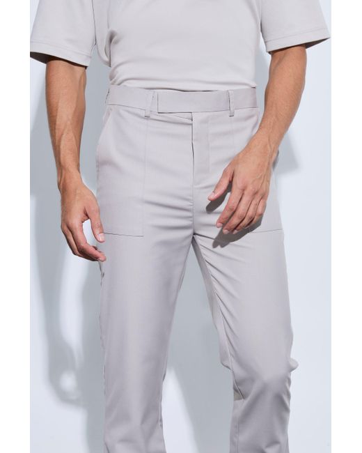 BoohooMAN White Oversized Pocket Flared Tailored Pants for men