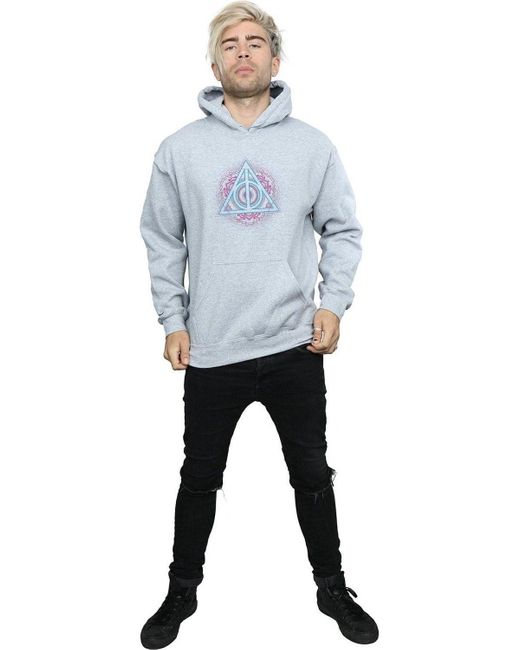 BoohooMAN Blue Harry Potter Neon Deathly Hallows Hoodie for men