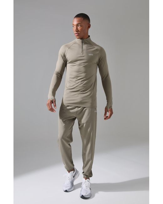 BoohooMAN Gray Active Quarter Zip And Sweatpants Tracksuit for men