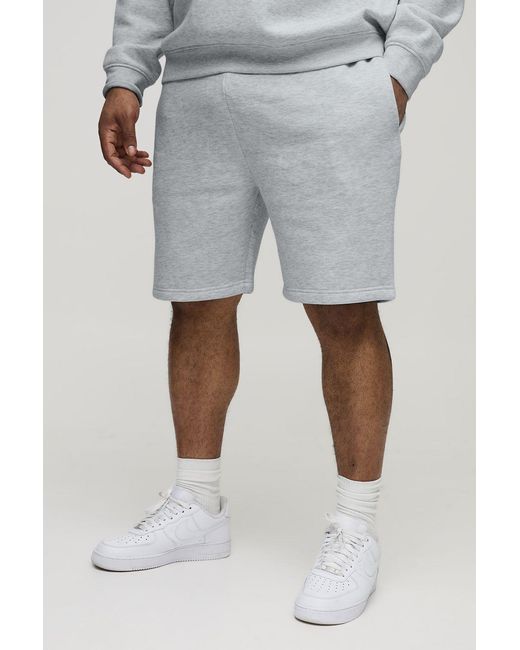 BoohooMAN White Plus Slim Fit Mid Length Basic Shorts for men