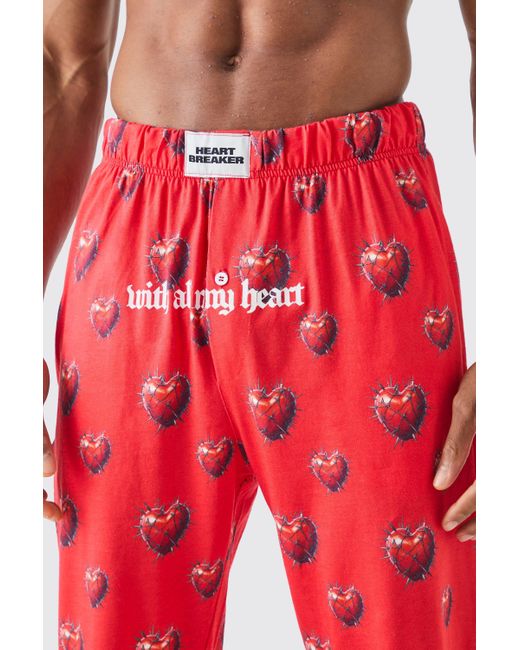 BoohooMAN Red Heart Graphic Lounge Bottom for men