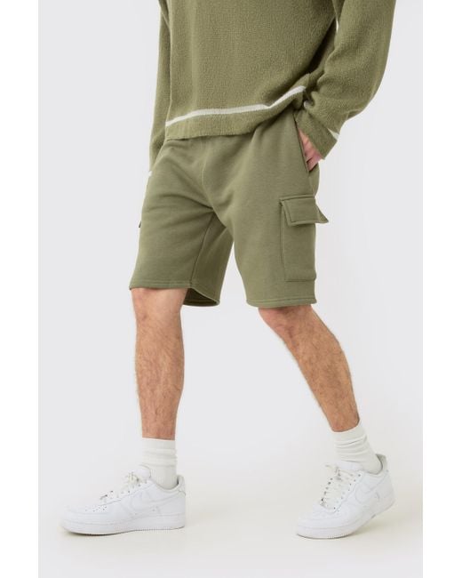 BoohooMAN Green Loose Fit Mid Length Cargo Short for men