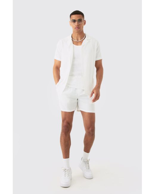 BoohooMAN White Short Sleeve Satin Shirt & Short Set for men