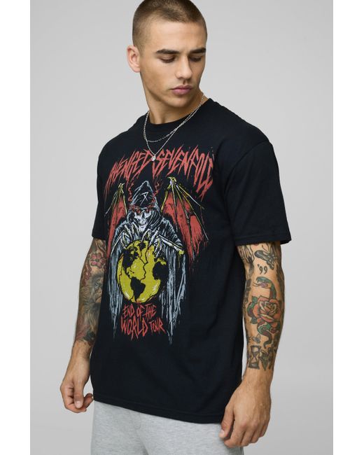 BoohooMAN Blue Oversized Avenged Sevenfold Band License Graphic T Shirt for men
