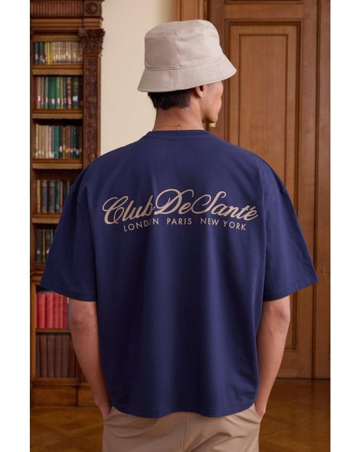 BoohooMAN Kastiges Oversize T-Shirt mit Club De Santa Print in Blue für Herren