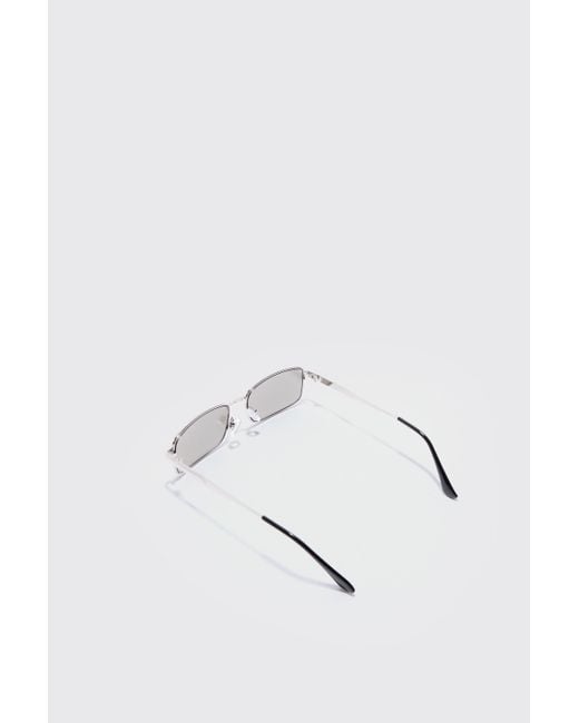 BoohooMAN White Metal Rectangular Sunglasses In Silver for men