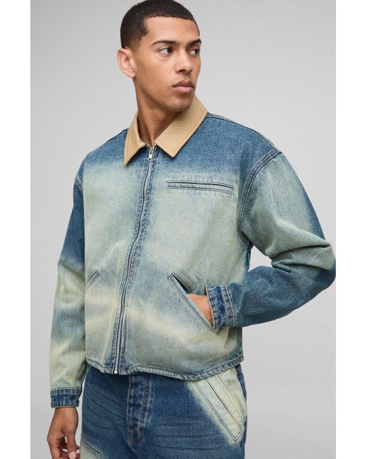 BoohooMAN Blue Oversized Boxy Extreme Washed Jean Jacket for men