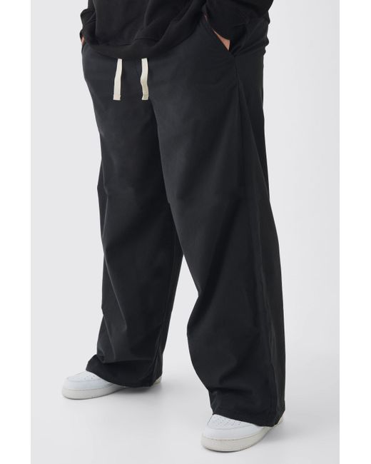 BoohooMAN Black Plus Baggy Fit Elasticated Waist Contrast Drawcord Trousers for men