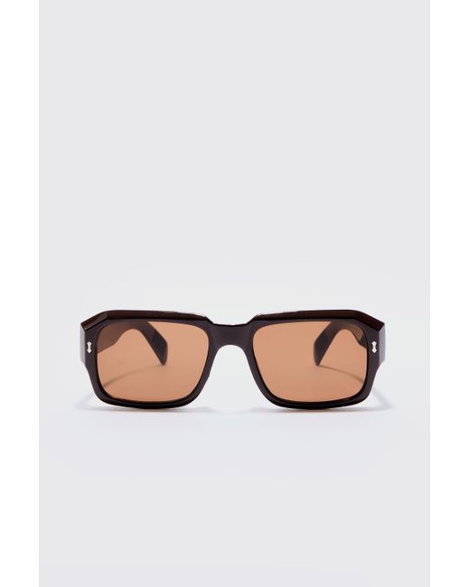 BoohooMAN White Plastic Rectangle Sunglasses In Brown for men