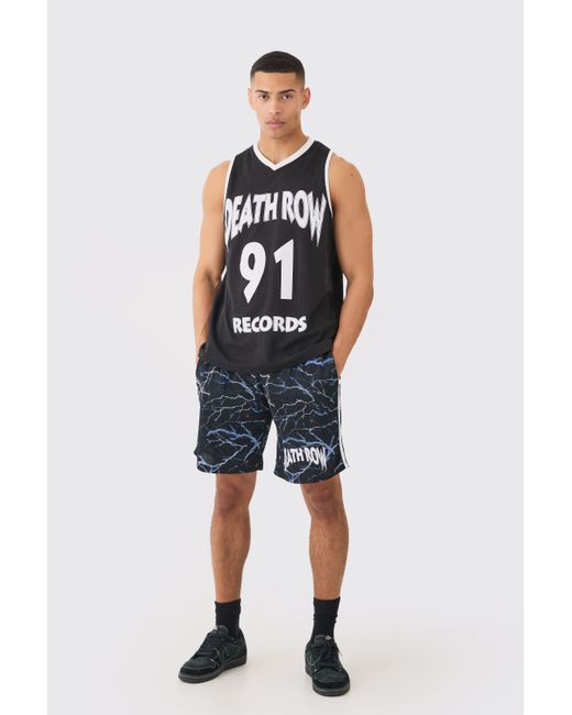 BoohooMAN Blue Oversized Death Row License Tank And Short Set for men