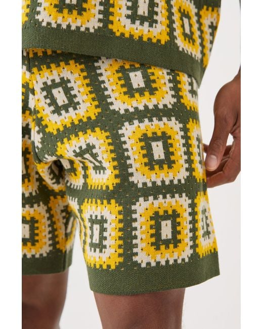 BoohooMAN Yellow Relaxed Crochet Knit Short for men