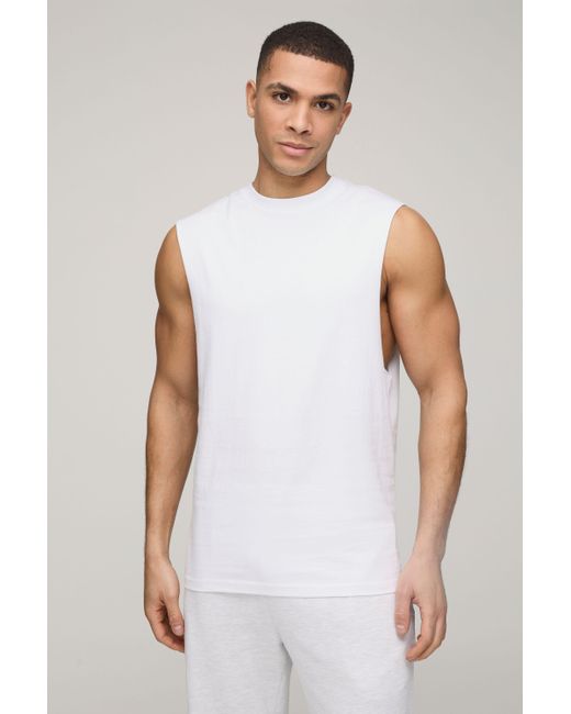 BoohooMAN White Basic Regular Fit Drop Armhole Tank for men