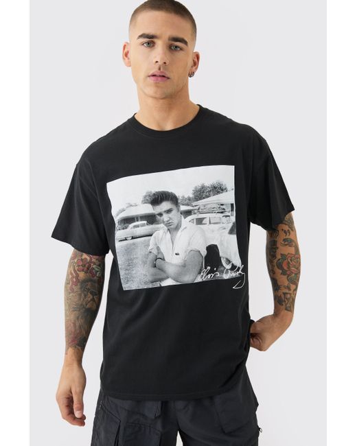 BoohooMAN Black Oversized Elvis Presley License T-shirt for men