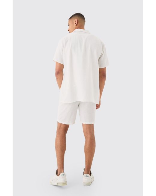 BoohooMAN White Oversized Linen Look Shirt & Short for men